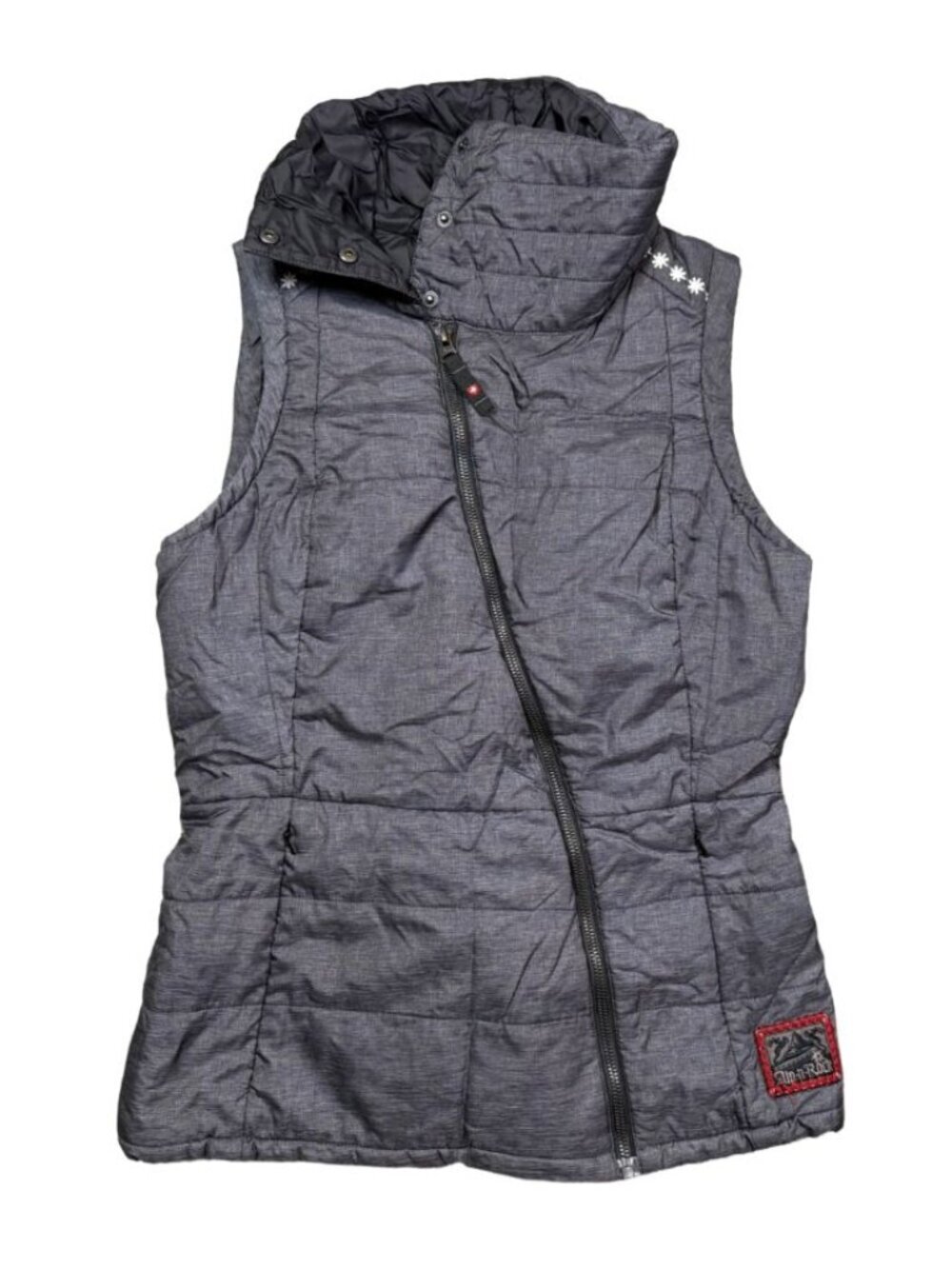 Alp N Rock Quilted Puffer Vest Women’s Size 2 Gray Hooded Zip Winter Apres Ski